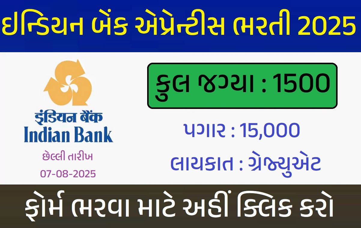 ઇન્ડિયન બેંક એપ્રેન્ટીસ ભરતી 2025