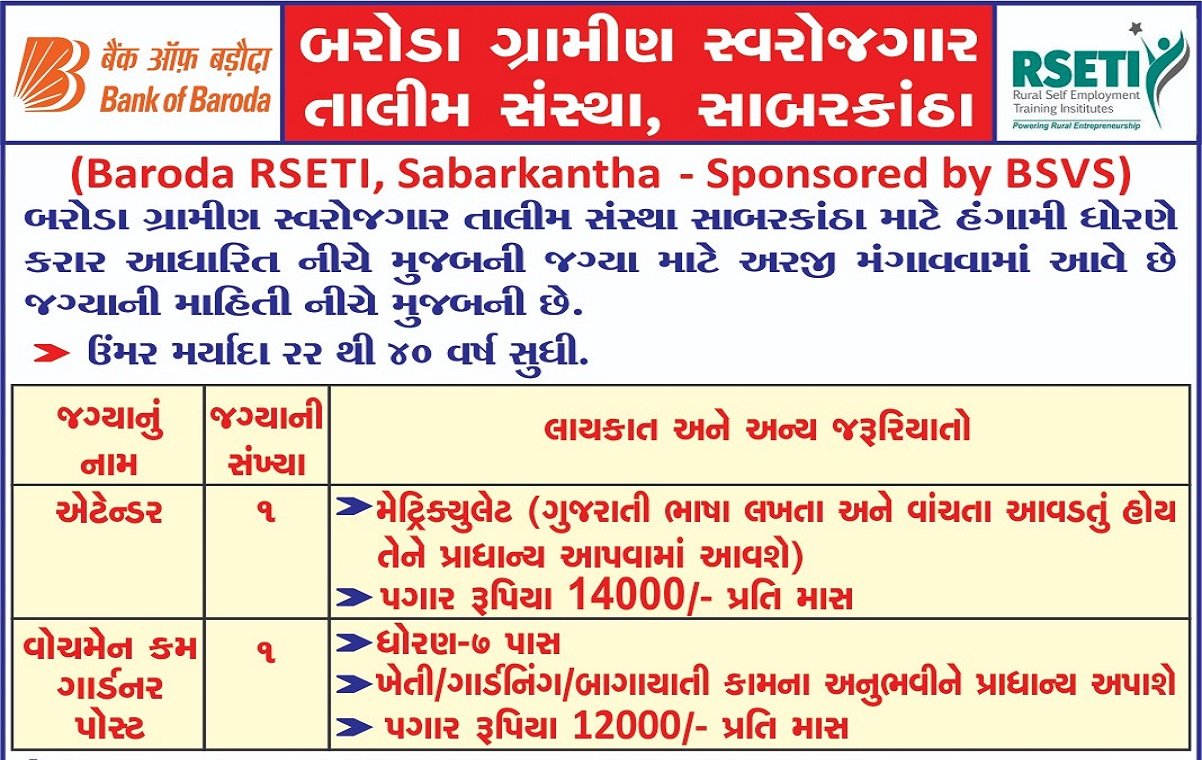 બેન્ક ઓફ બરોડા સાબરકાંઠા ભરતી 2025