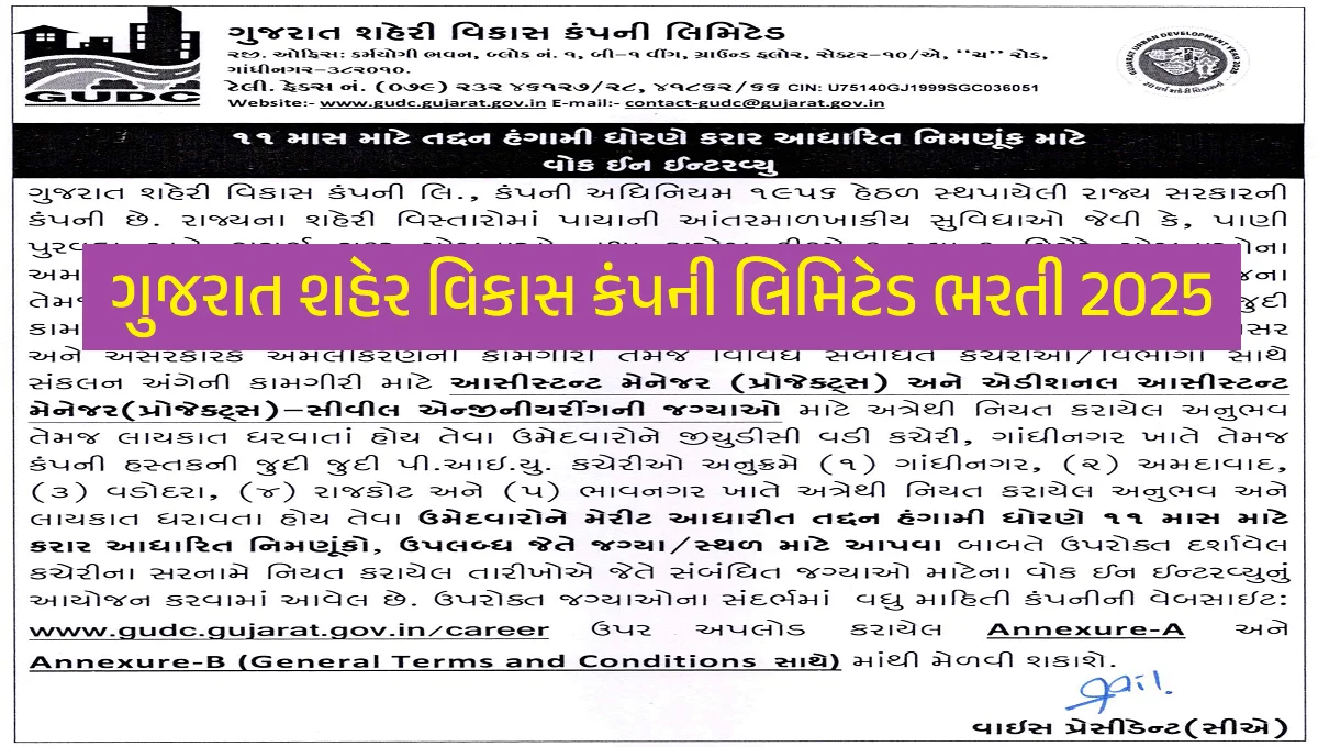 ગુજરાત શહેર વિકાસ કંપની લિમિટેડ ભરતી 2025