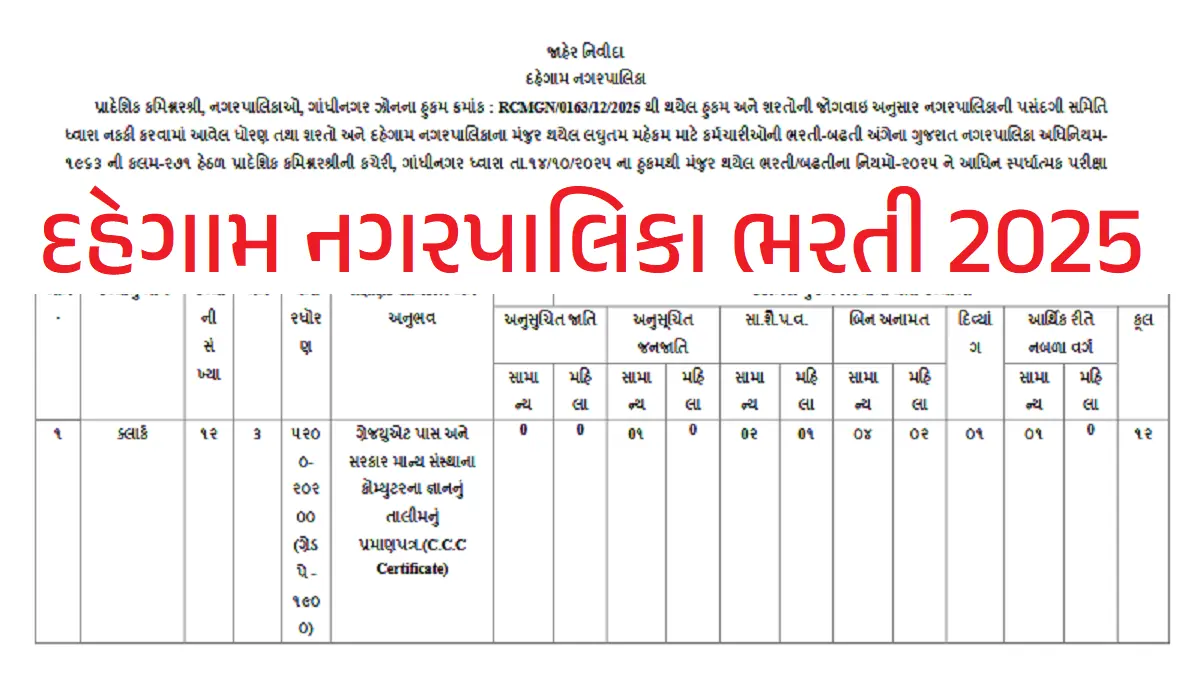 દહેગામ નગરપાલિકા ભરતી 2025