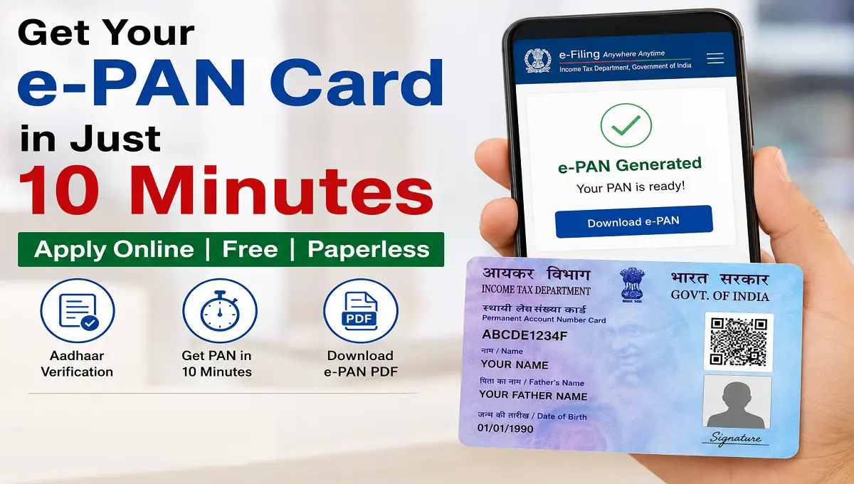 Instant e-PAN Apply Online in 10 Minutes via Aadhaar